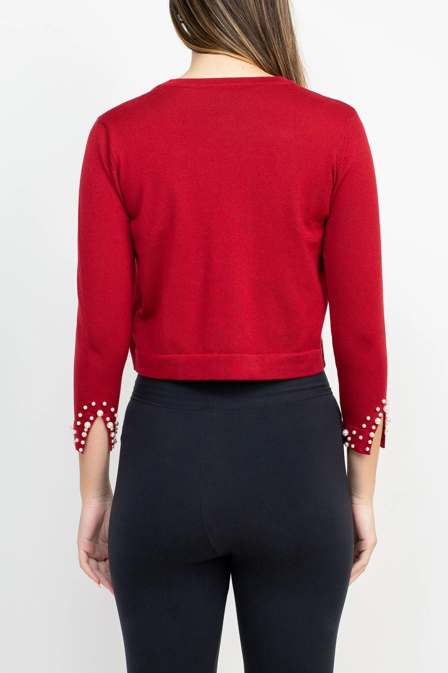 3Q SWEATER BLACK BOLERO SLIT PEARL SLEEVE SCARLET   NINA LEONARD