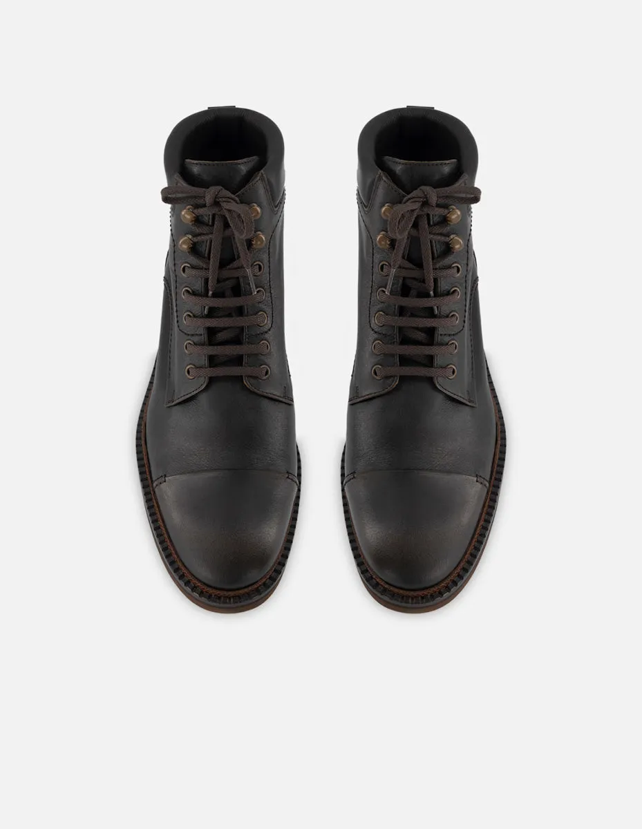 Botin de cordones en piel napa color marron para hombre