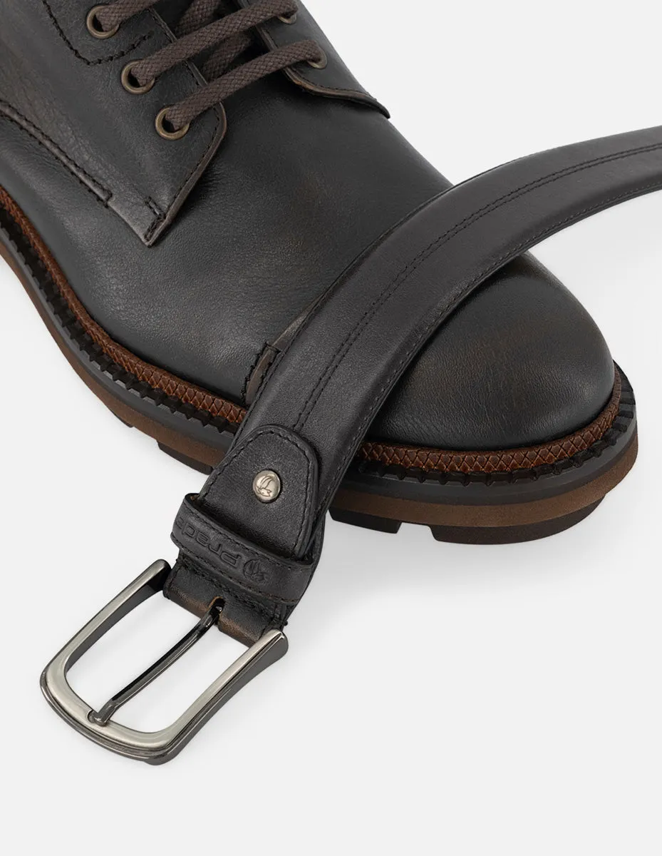 Botin de cordones en piel napa color marron para hombre