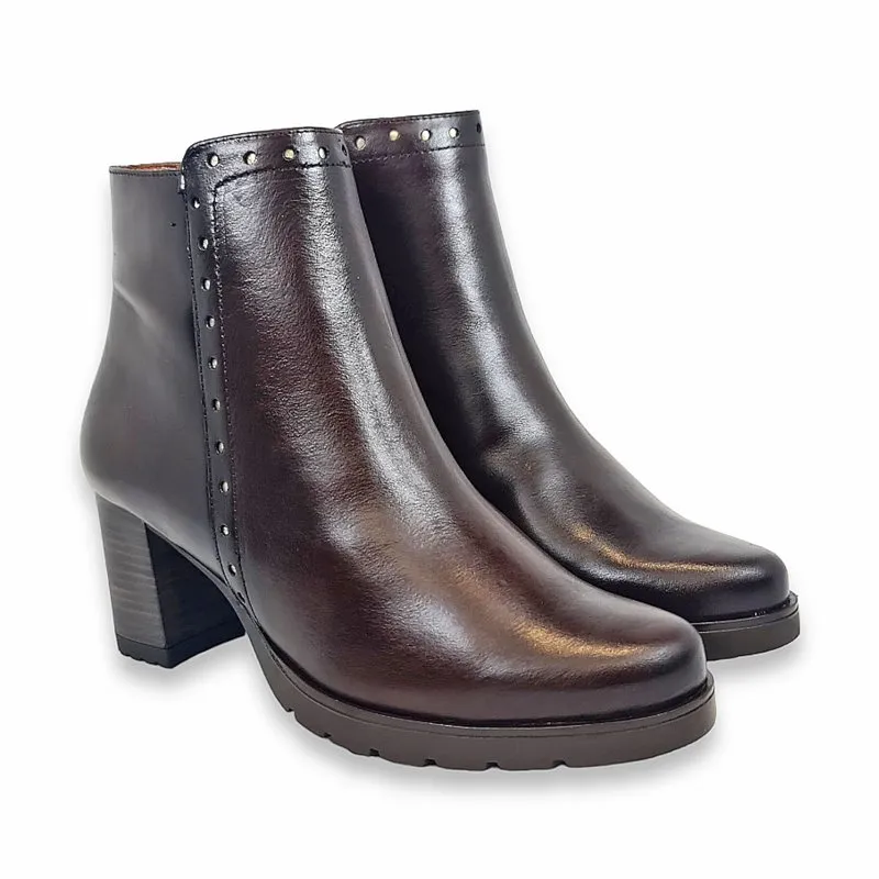 Botines Cómodos Tacón Recto Mujer Piel Cremallera LEURY16 Marrón, de Desiree