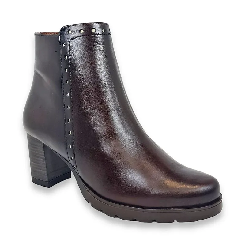 Botines Cómodos Tacón Recto Mujer Piel Cremallera LEURY16 Marrón, de Desiree
