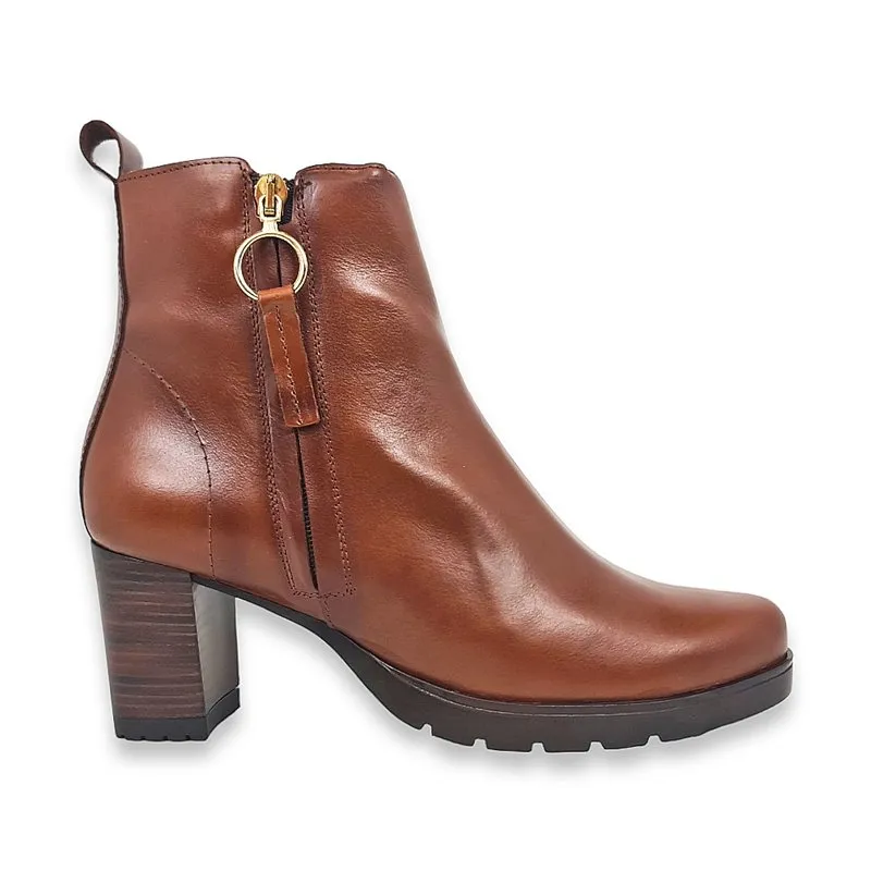 Botines Cómodos Tacón Recto Mujer Piel Cremallera LEURY28 Marrón, de Desiree