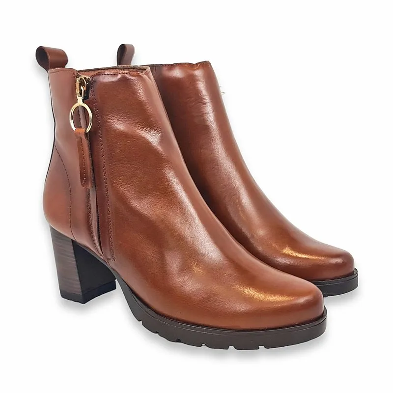 Botines Cómodos Tacón Recto Mujer Piel Cremallera LEURY28 Marrón, de Desiree