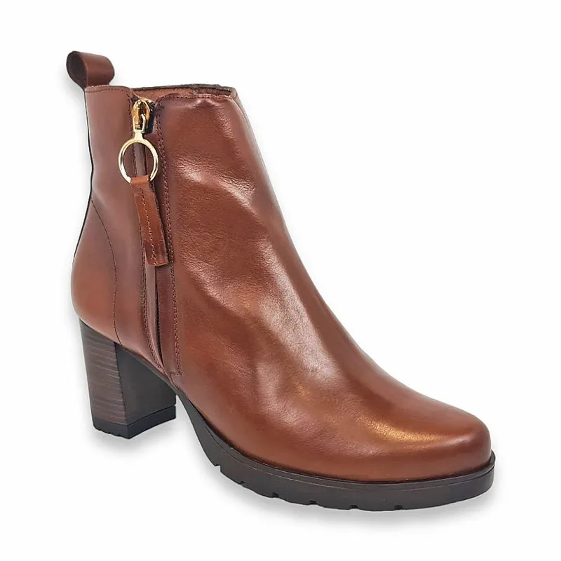 Botines Cómodos Tacón Recto Mujer Piel Cremallera LEURY28 Marrón, de Desiree