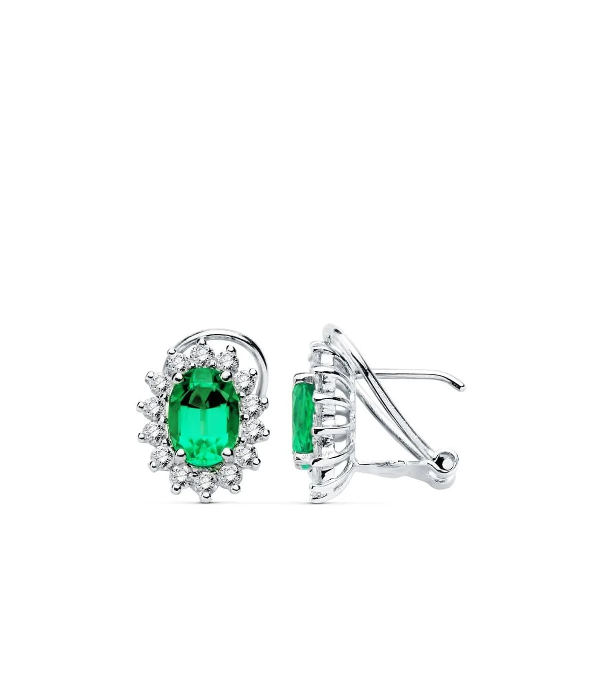 Boucles d'oreilles Sybil Or blanc 18K Émeraude et Diamants
