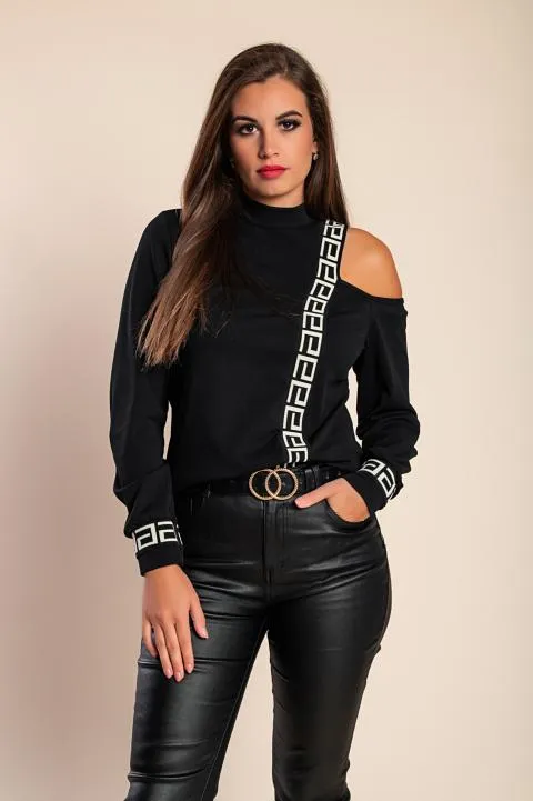 Camiseta con estampado geométrico Nelyna, negra