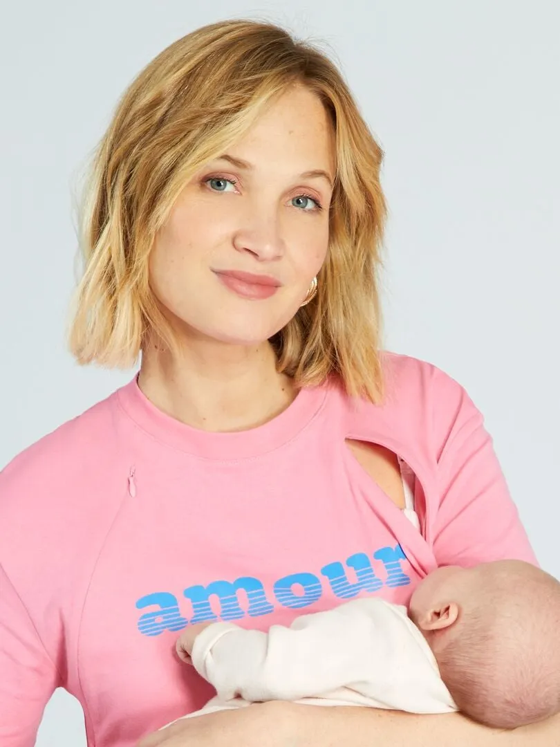 CAMISETA DE LACTANCIA A ABERTURAS  ROSA