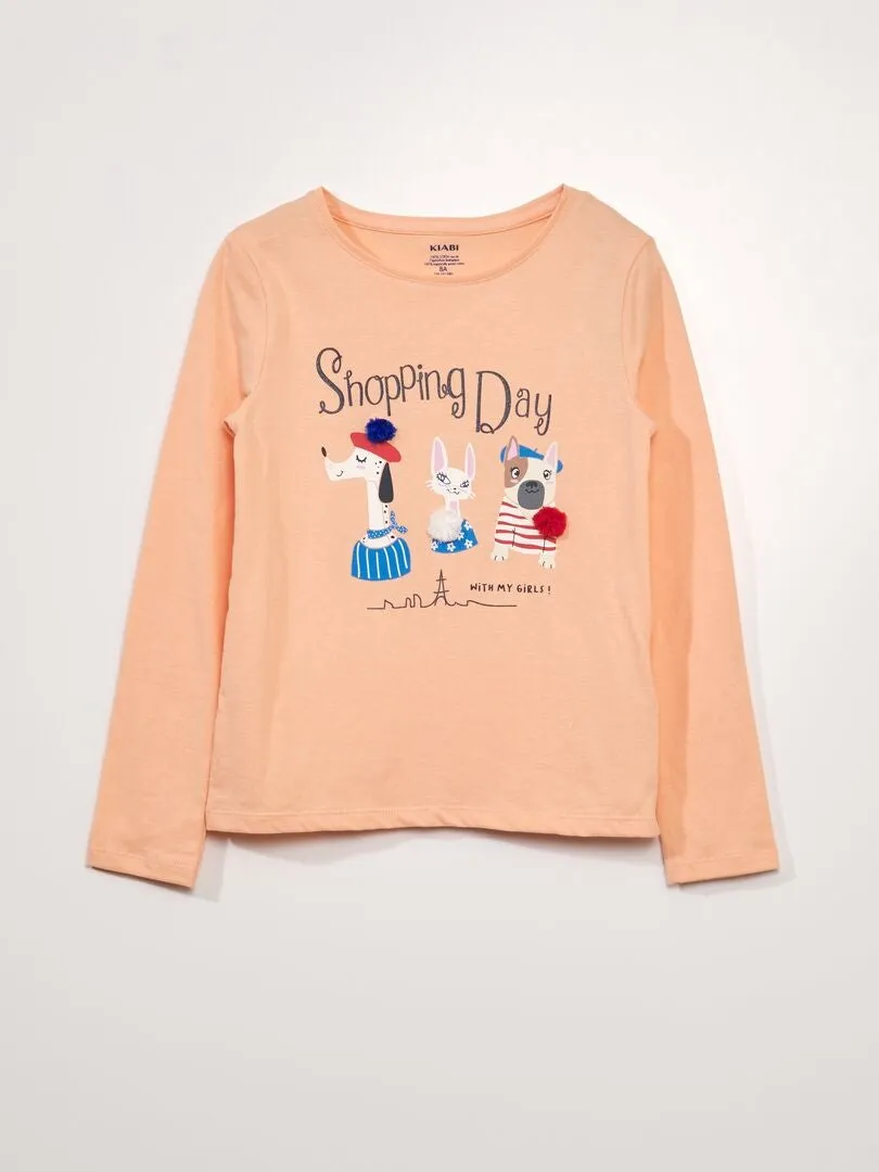 CAMISETA ESTAMPADA DE MANGA LARGA  NARANJA