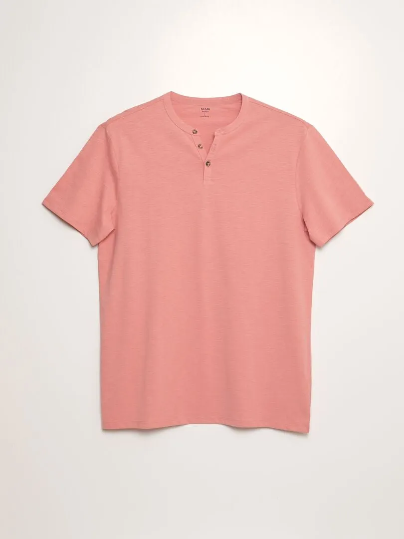 CAMISETA LISA CON CUELLO PANADERO  ROSA