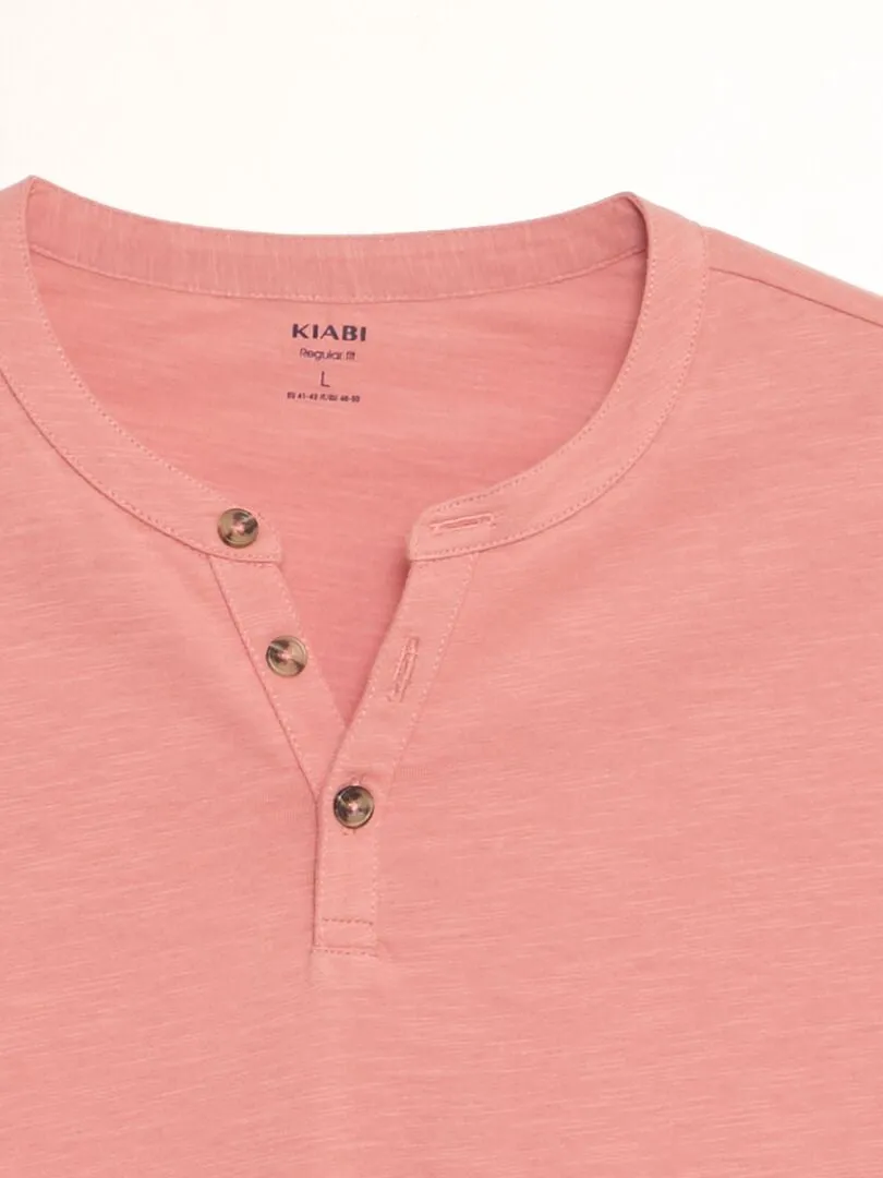 CAMISETA LISA CON CUELLO PANADERO  ROSA