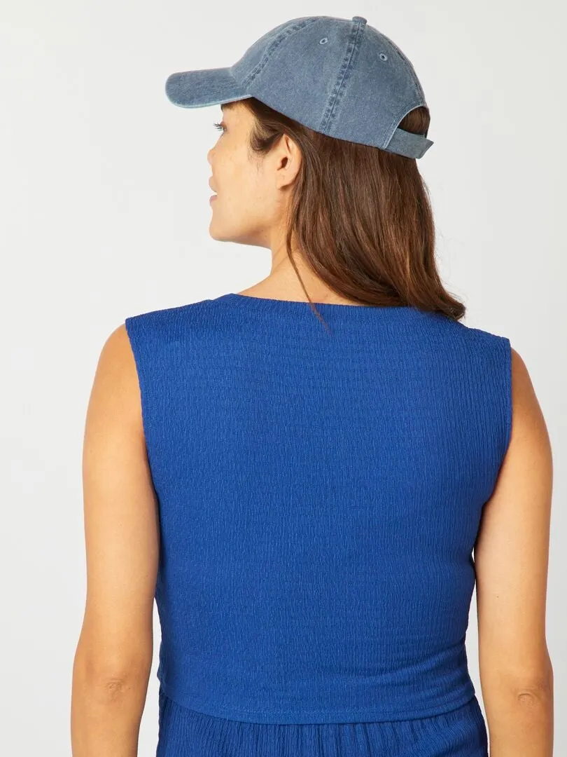 CAMISETA SIN MANGAS DE PUNTO GOFRADO PREMAMá  AZUL