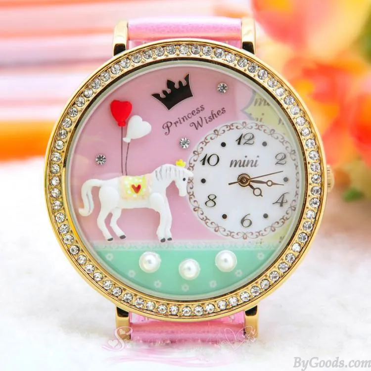 cartoon handmade polymer clay rhinestone trim fashion watch