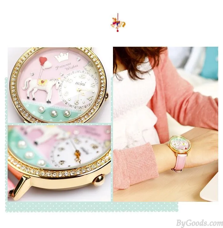 cartoon handmade polymer clay rhinestone trim fashion watch