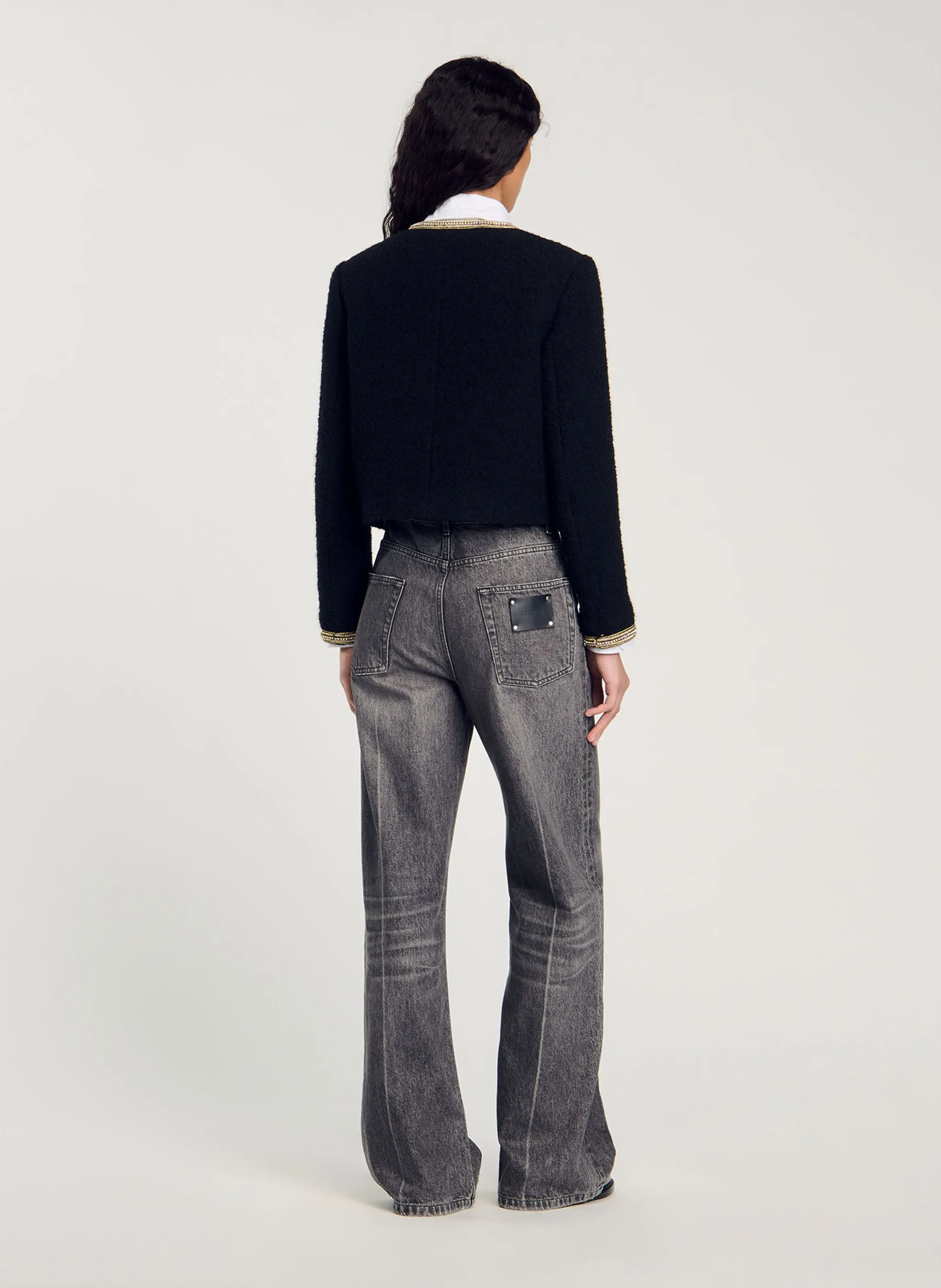 Chaqueta de tweed recta en negro