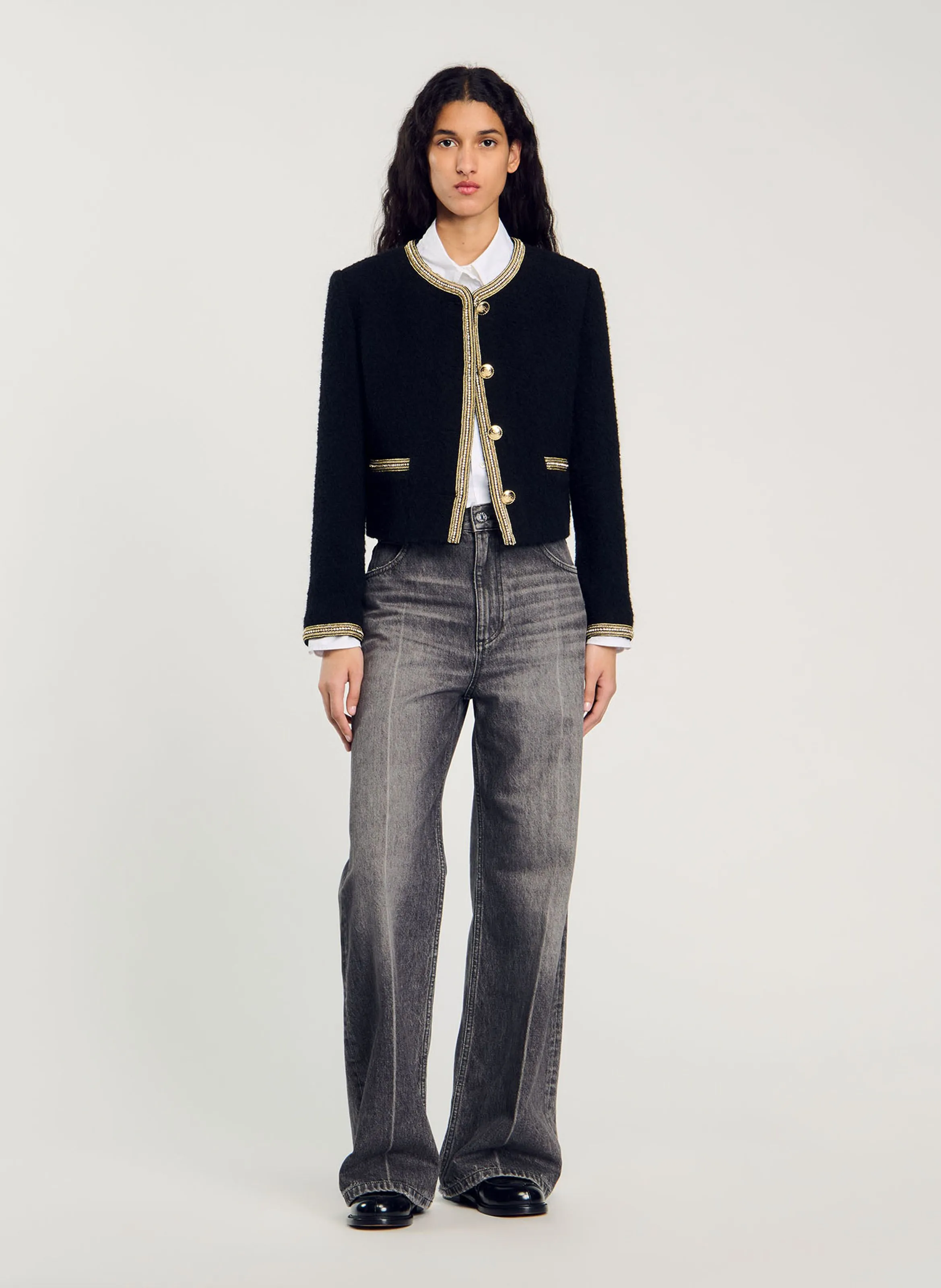 Chaqueta de tweed recta en negro