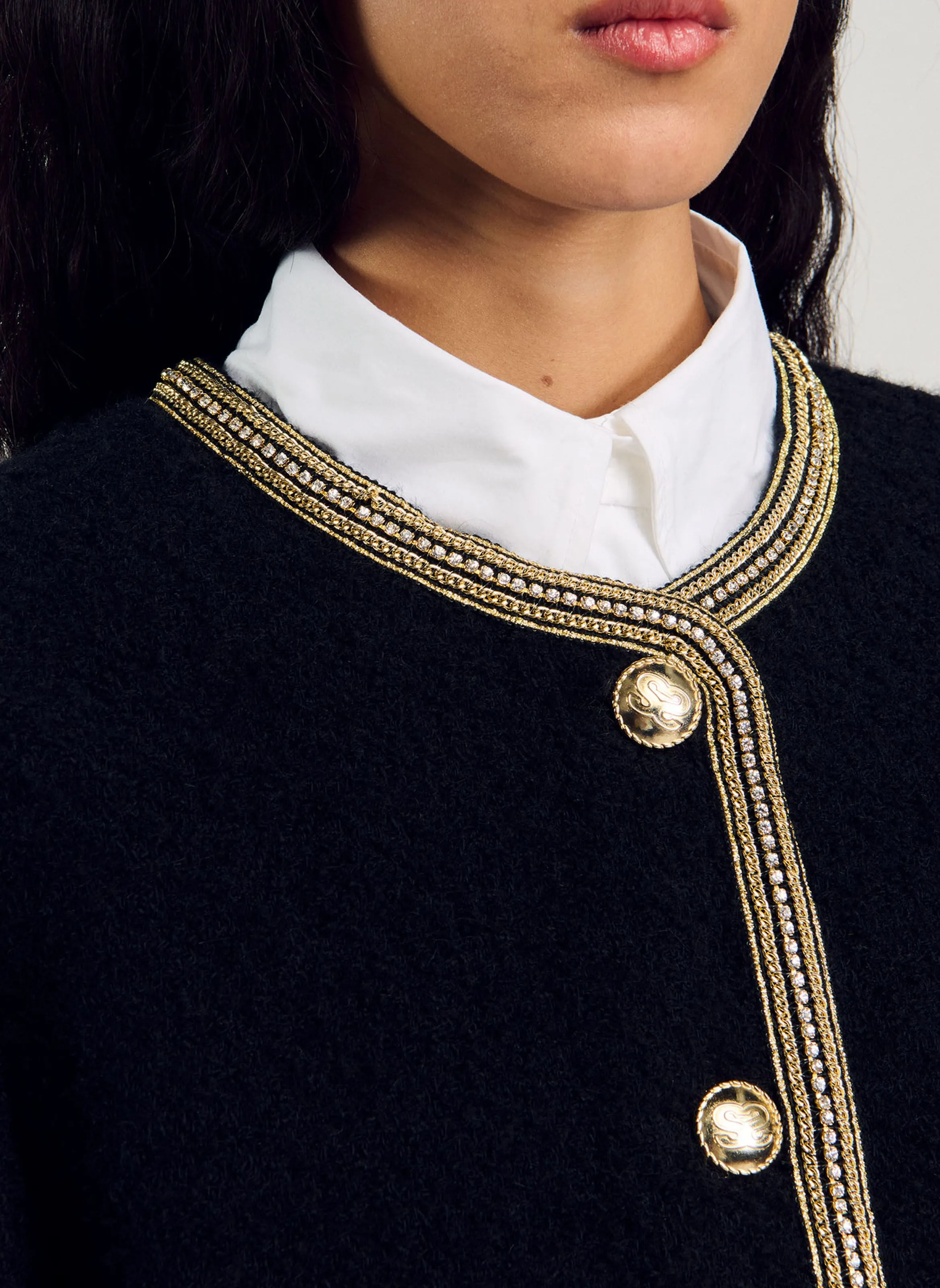 Chaqueta de tweed recta en negro