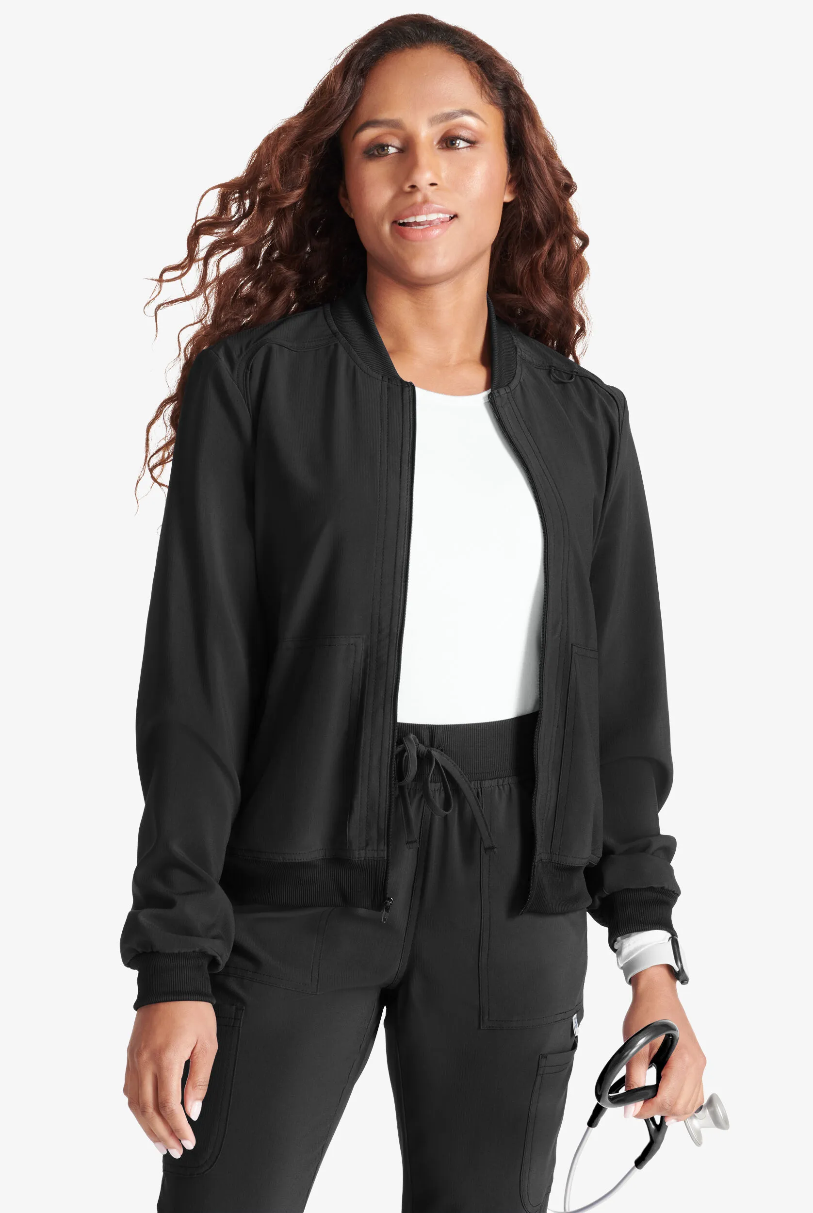 Chaqueta médica Cherokee Collection STRETCH con cuello acanalado y cremallera para mujer