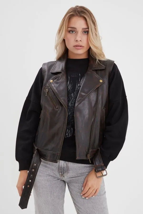 Chaqueta Mujeres Rose Garden Madeline Sheep Veg Kanwal Washed Black Cognac