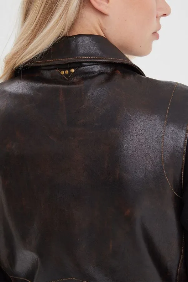 Chaqueta Mujeres Rose Garden Madeline Sheep Veg Kanwal Washed Black Cognac