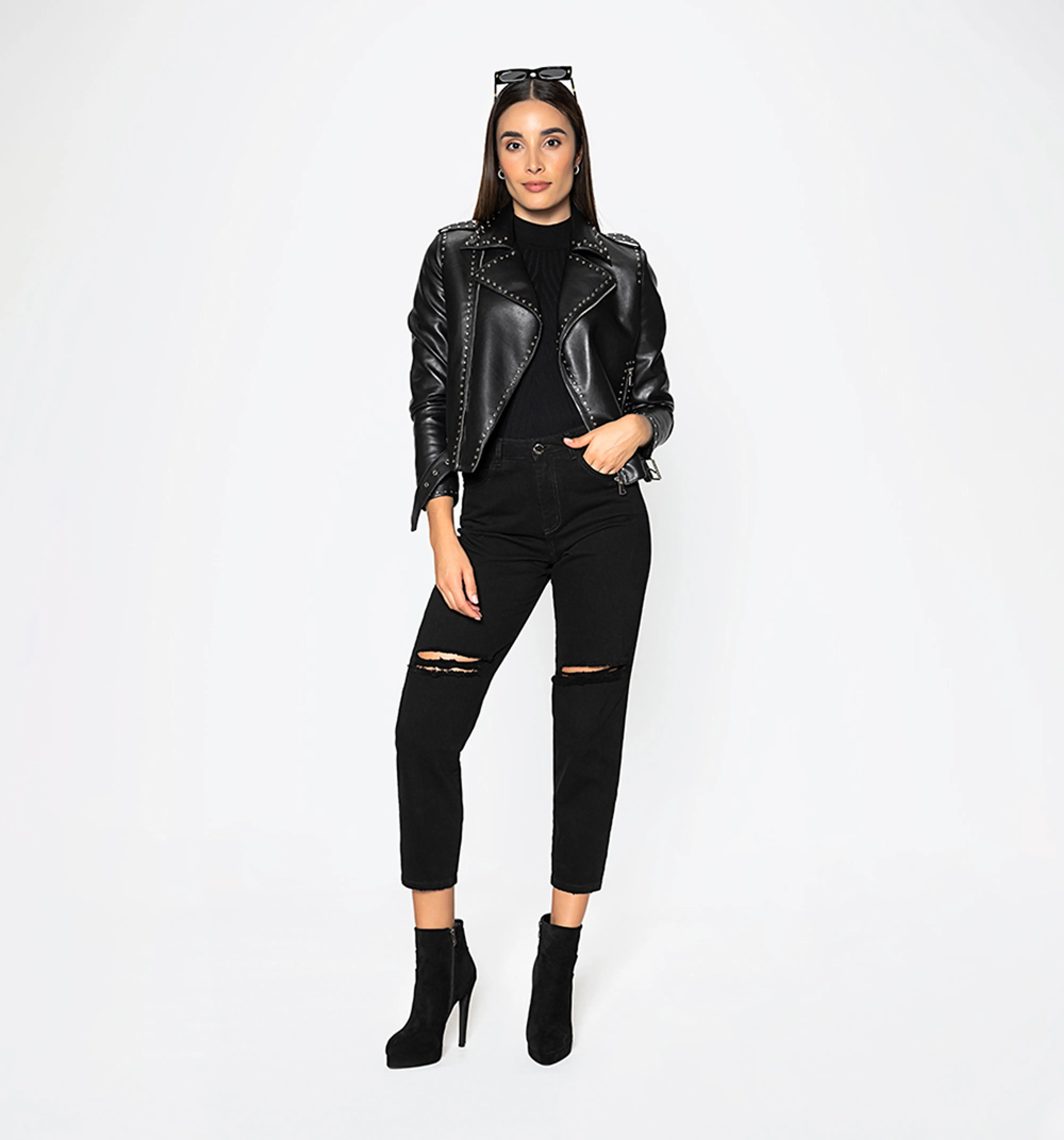 Chaqueta pu taches correa pretina