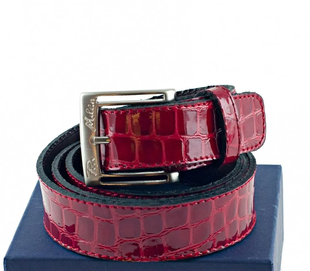 Cinturon piel charol cocodrilo rojo
