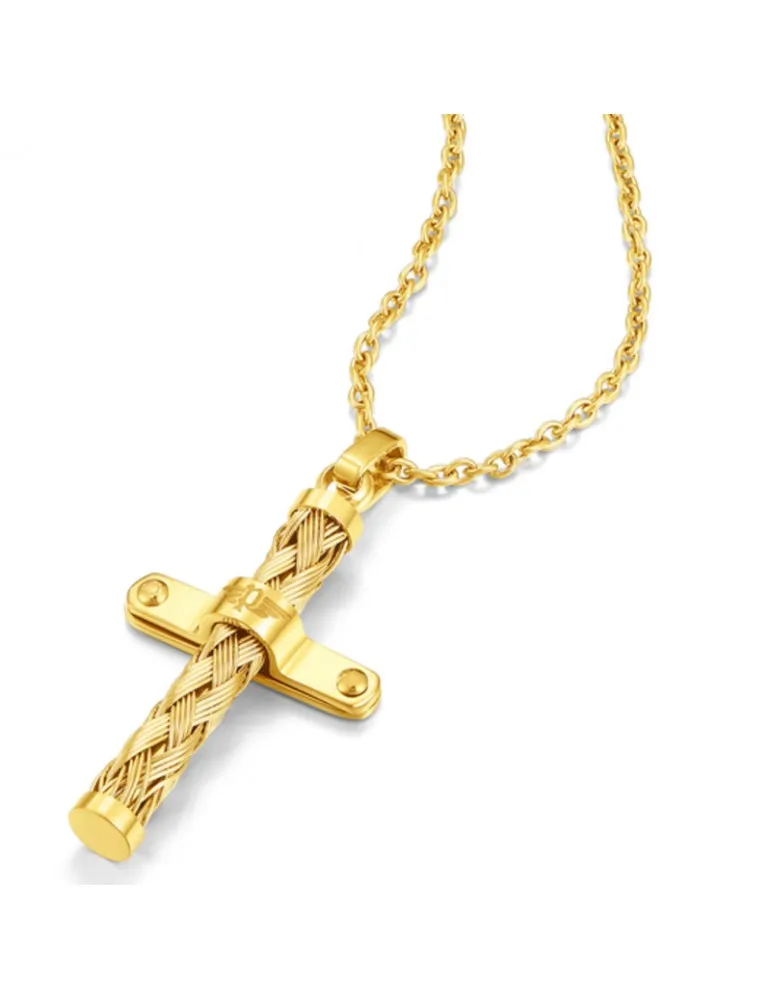 Colgante Police Hombre Cruz Acero Dorado Crossed