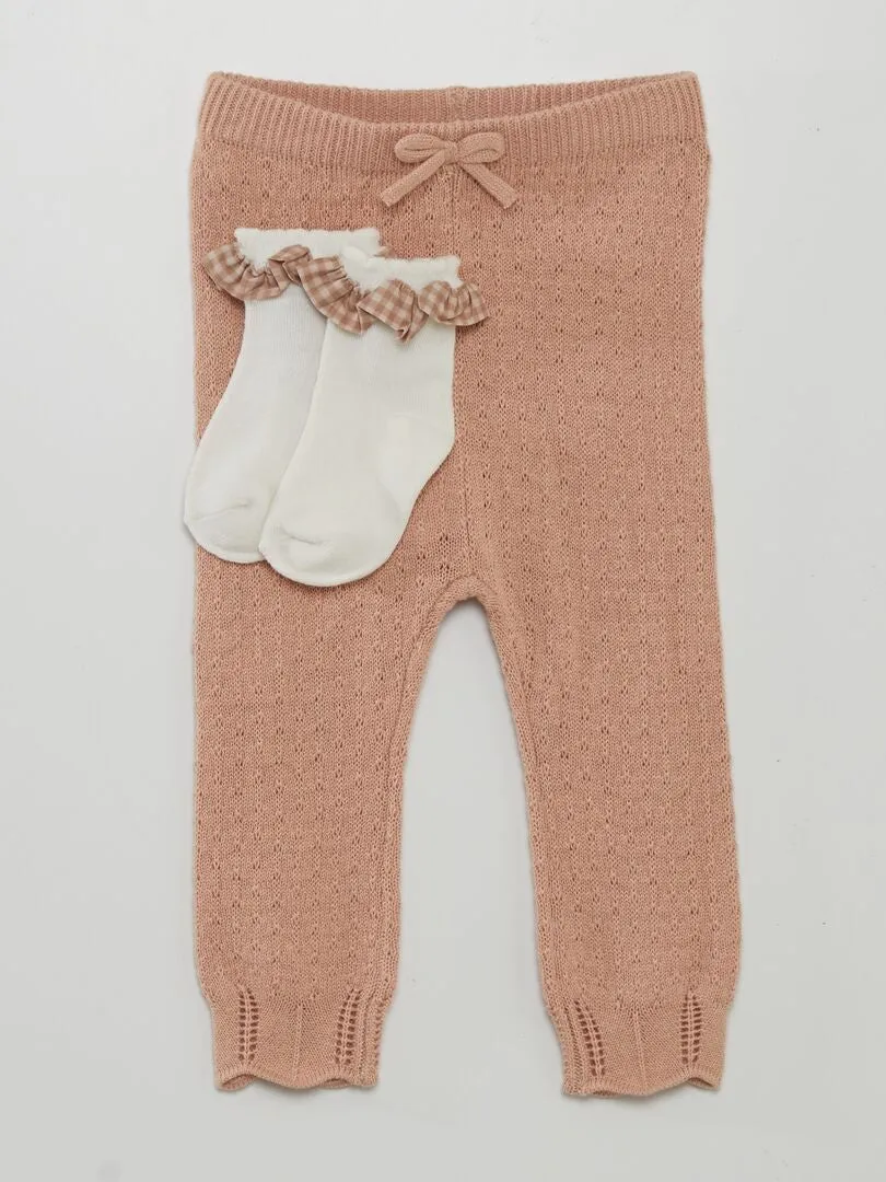 CONJUNTO DE LEGGING DE PUNTO TRICOTADO + CALCETINES  ROSA