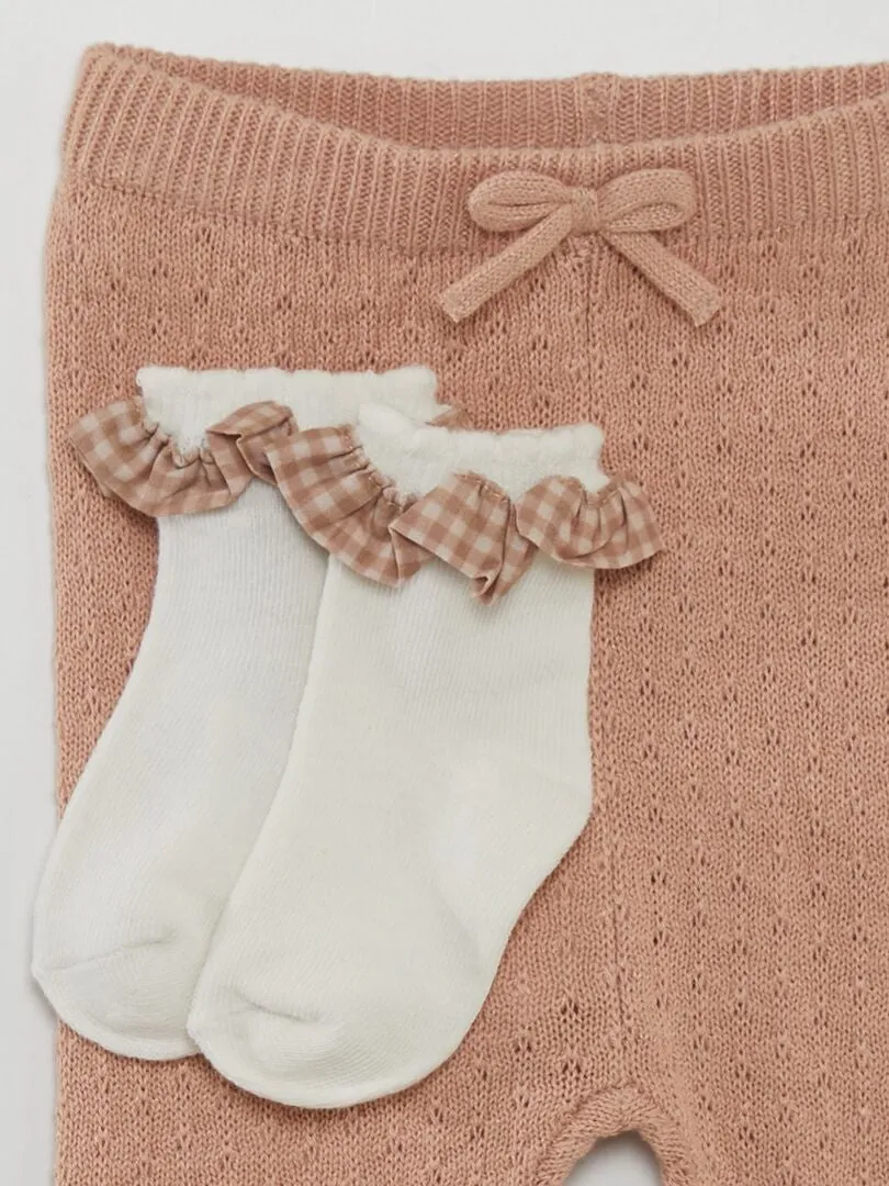 CONJUNTO DE LEGGING DE PUNTO TRICOTADO + CALCETINES  ROSA