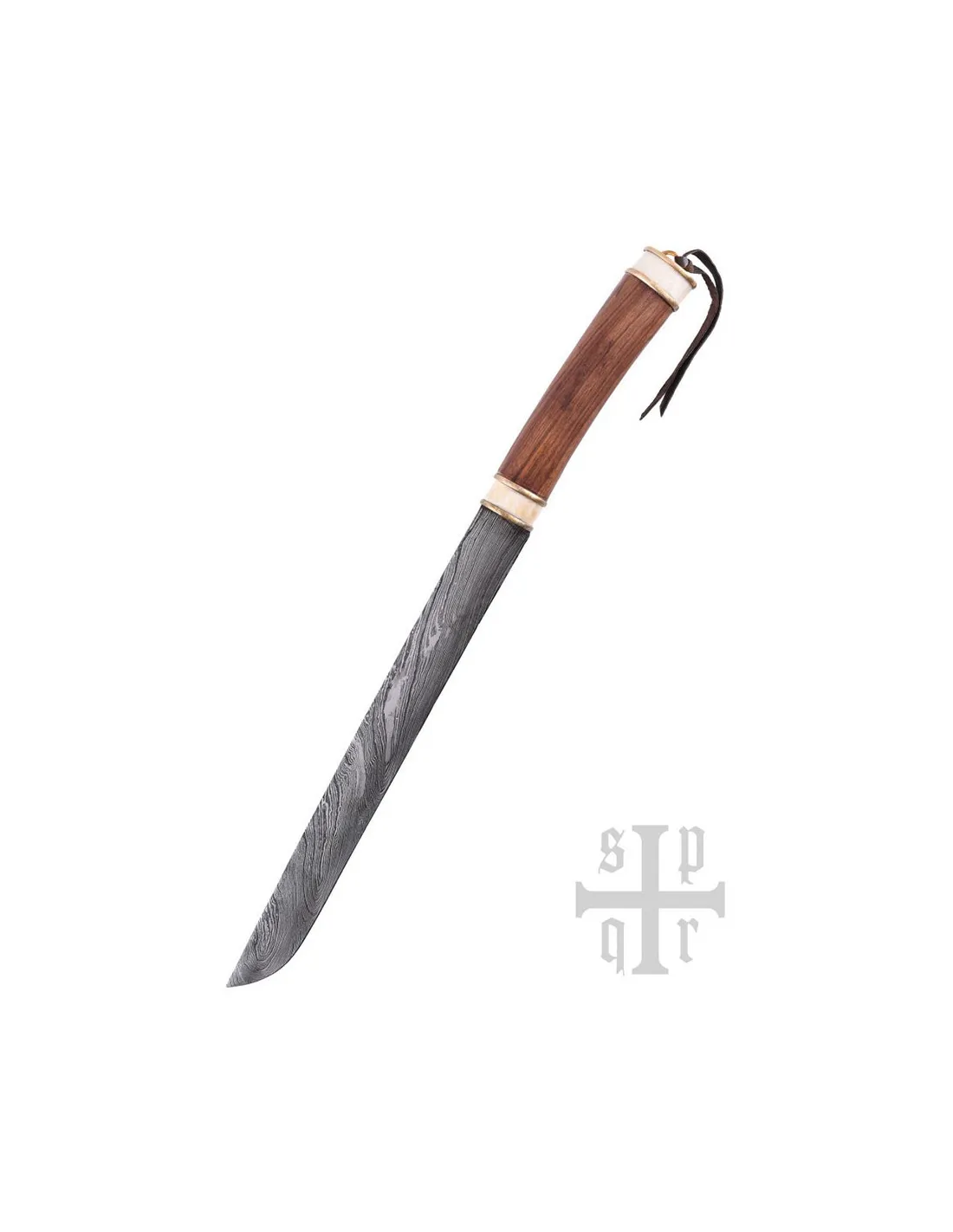 Cuchillo damasco vikingo Seax, puño nuez y hueso