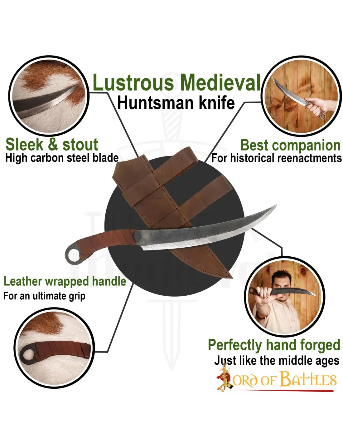 Cuchillo medieval forjado a mano con funda