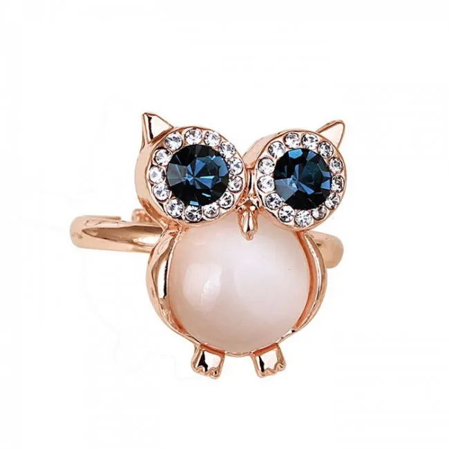 Cute Owl Opal Opening Animal Crystal Ring