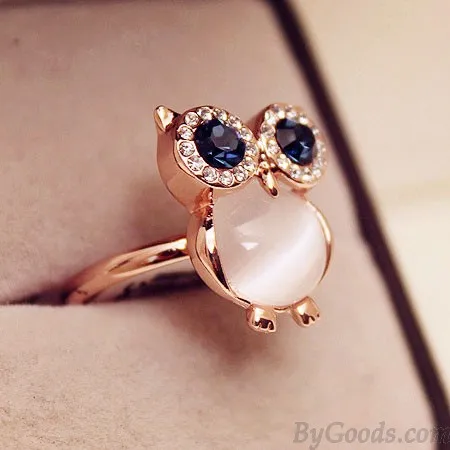 Cute Owl Opal Opening Animal Crystal Ring