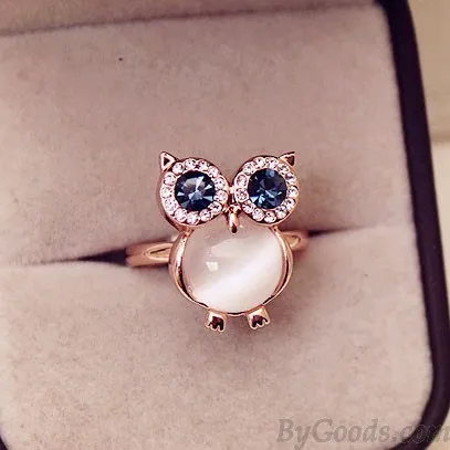 Cute Owl Opal Opening Animal Crystal Ring