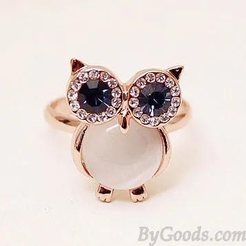Cute Owl Opal Opening Animal Crystal Ring