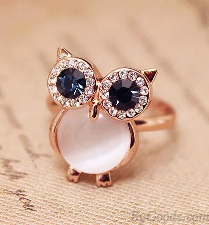 Cute Owl Opal Opening Animal Crystal Ring