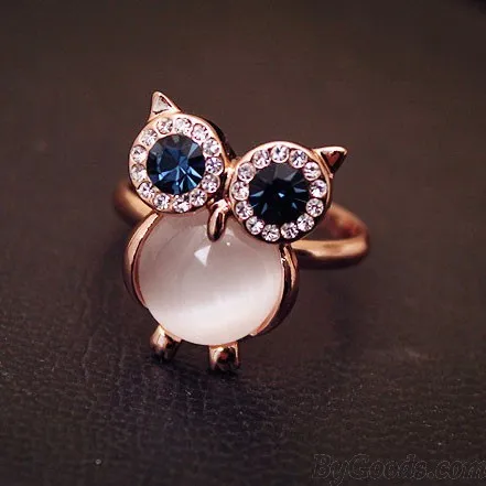 Cute Owl Opal Opening Animal Crystal Ring