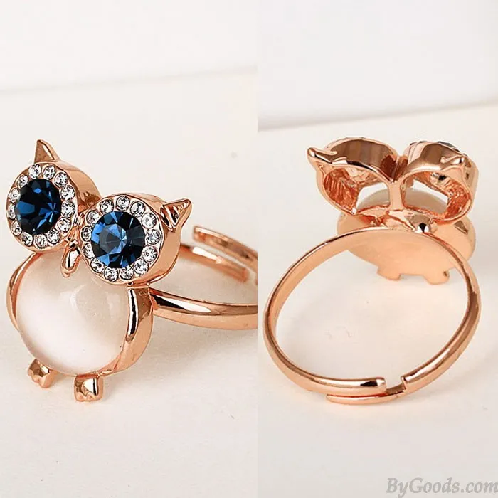 Cute Owl Opal Opening Animal Crystal Ring