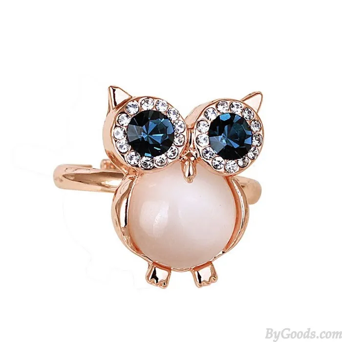 Cute Owl Opal Opening Animal Crystal Ring