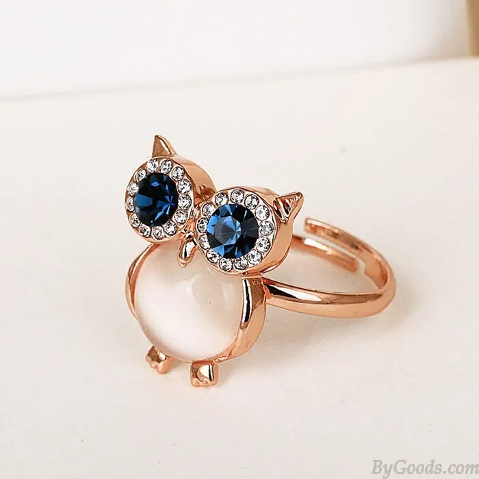 Cute Owl Opal Opening Animal Crystal Ring