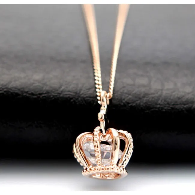 Fashion Shiny Rose Rhinestone Crown Necklace