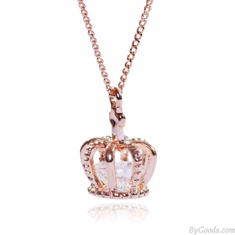 Fashion Shiny Rose Rhinestone Crown Necklace