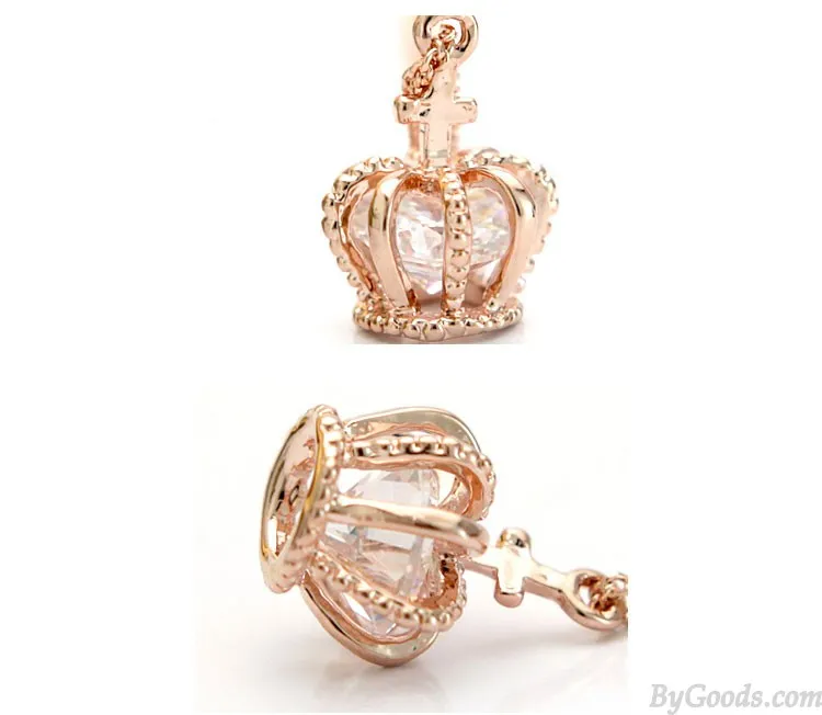 Fashion Shiny Rose Rhinestone Crown Necklace