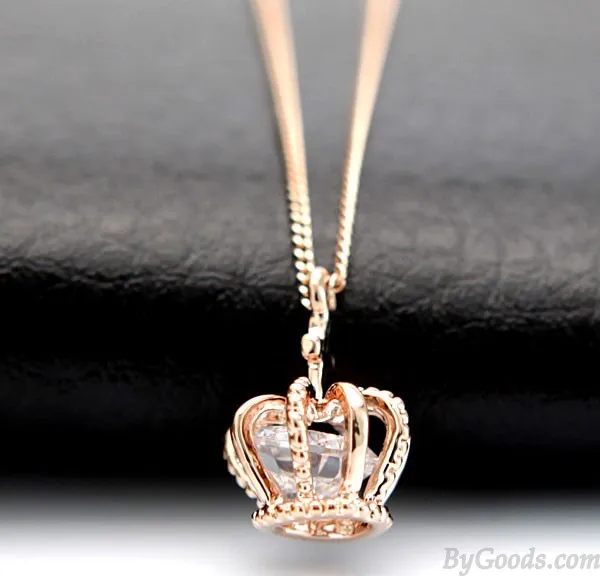 Fashion Shiny Rose Rhinestone Crown Necklace
