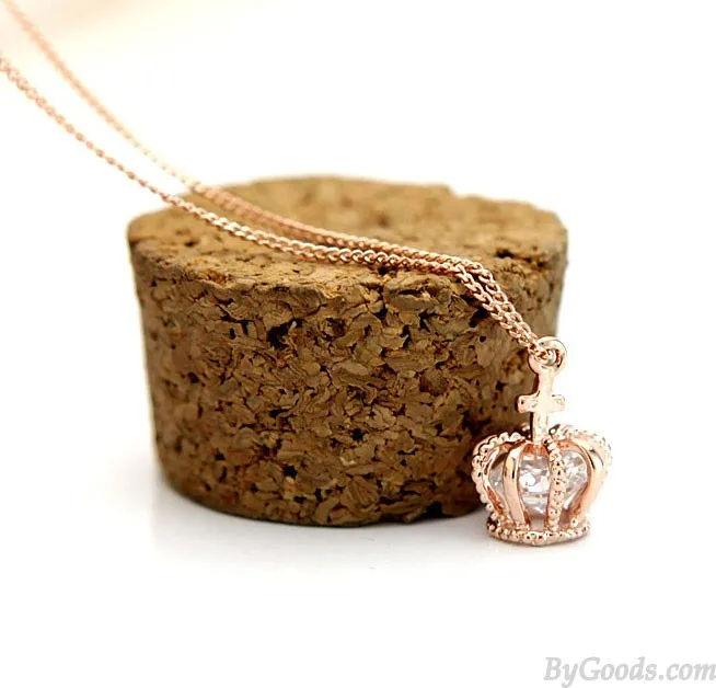 Fashion Shiny Rose Rhinestone Crown Necklace