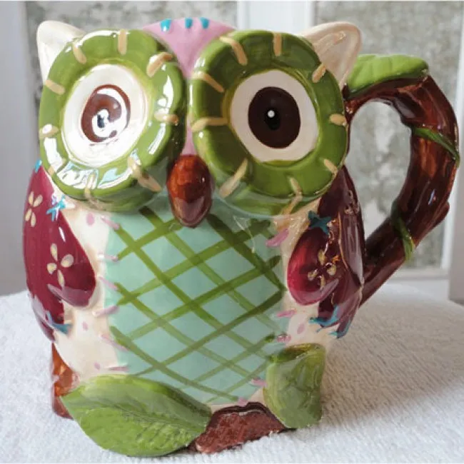 HANDPAINTED CARTOON OWL RELIEFS CERAMICS CUP