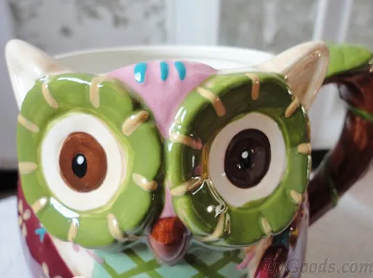 HANDPAINTED CARTOON OWL RELIEFS CERAMICS CUP