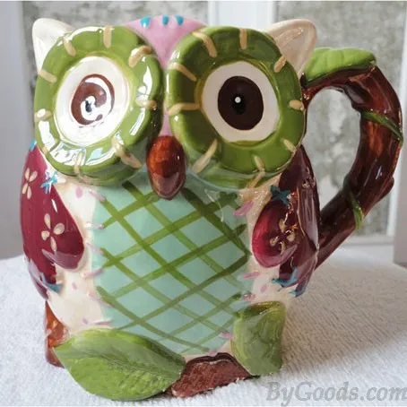 HANDPAINTED CARTOON OWL RELIEFS CERAMICS CUP
