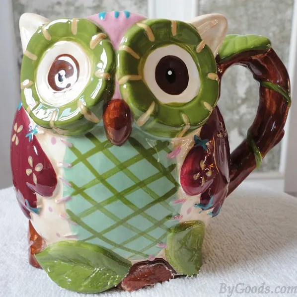 HANDPAINTED CARTOON OWL RELIEFS CERAMICS CUP
