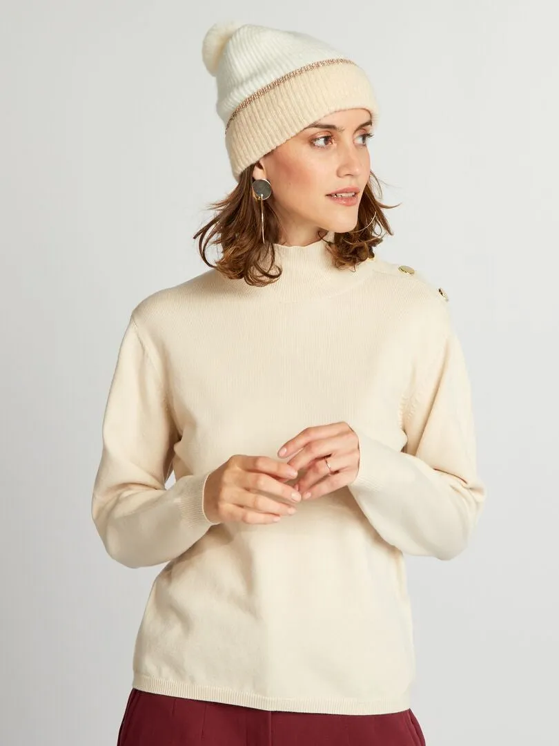 JERSEY DE PUNTO CON BOTONES DE FANTASíA  BLANCO