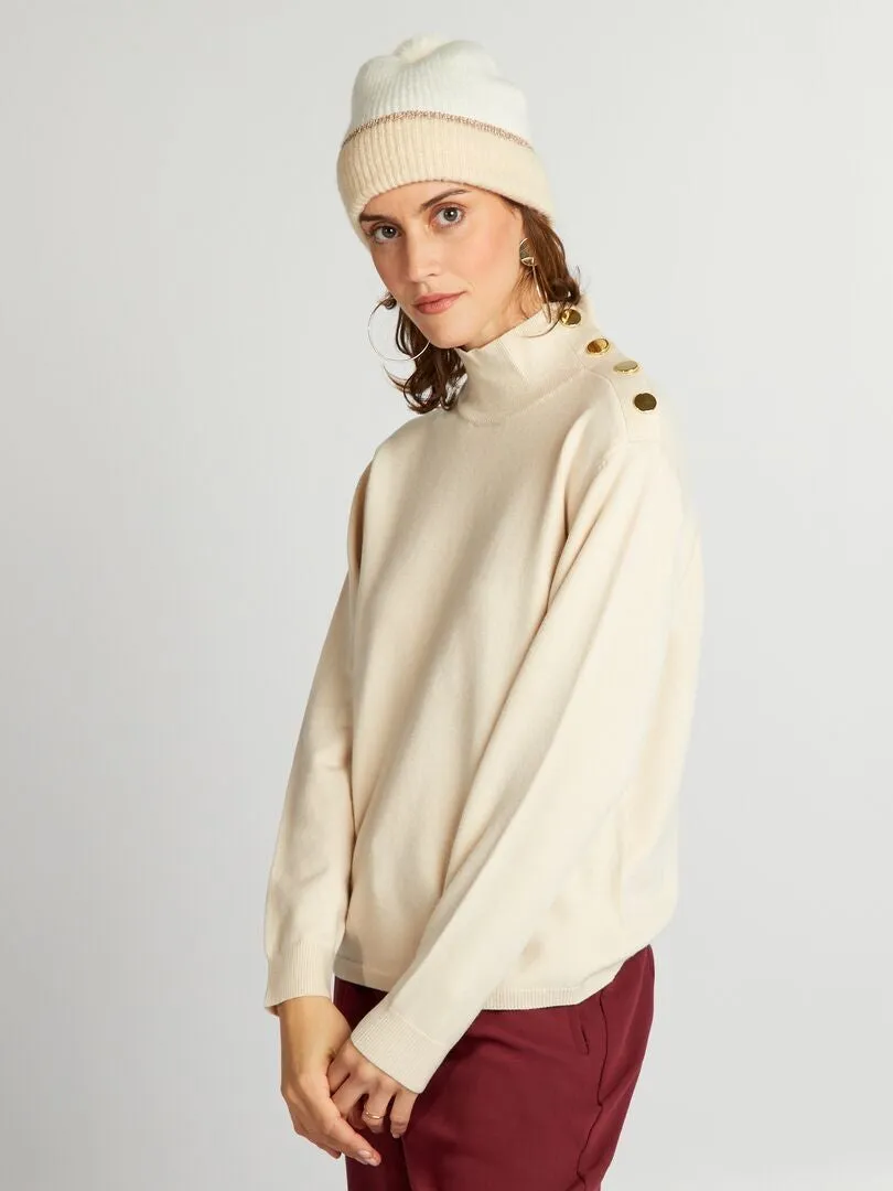 JERSEY DE PUNTO CON BOTONES DE FANTASíA  BLANCO
